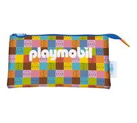 DOHE - Trousse Scolaire Triple - 3 Compartiments, Trousse Polyvalente, Dimensions 23x12x2,5 cm, Fermetures Éclair, Fabriquée en Polyester Résistant - Playmobil Unite As One