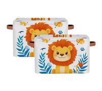 DOHOATI Panier de rangement cube en tissu - Boîte de rangement pliable avec poignée en cuir synthétique, portable et réutilisable, parfaite pour armoires, chambres, crèches et salons, 1 pièce, lion