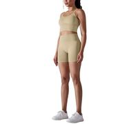dohomiryo 2 PCS Vêtement de Sport pour Femme Ensembles Soutien-Gorge Sport Legging Taille Haute Shorts Fitness Dans Couture Sportswear de Yoga Beige M
