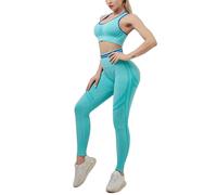 dohomiryo 2 Pièces Ensemble de Sports Crop Top+Legging de Yoga Ensembles d'entraînement Tenues de Sport Gym Fitness Running Vert L