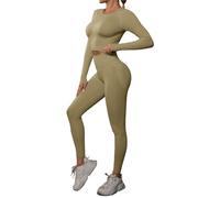dohomiryo 2 Pièces Ensemble de Sports Femme Sweat Push Up Bra Legging de Yoga Élastique Ensembles d'entraînement Tenues de Sport Gym Fitness Running Kaki S