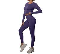 dohomiryo 2 Pièces Ensemble de Sports Femme Sweat Push Up Bra Legging de Yoga Élastique Ensembles d'entraînement Tenues de Sport Gym Fitness Running Violet foncé M