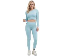 dohomiryo 2 Pièces Ensemble de Sports Femme Sweat Push Up Bra Legging de Yoga Élastique Ensembles d'entraînement Tenues de Sport Gym Fitness Running Bleu M