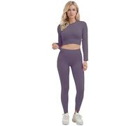 dohomiryo 2 Pièces Ensemble de Sports Femme Sweat Push Up Bra Legging de Yoga Élastique Tenues de Sport Ensembles d'entraînement Gym Fitness Running Violet foncé S