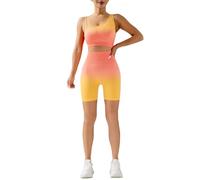dohomiryo 2 Pièces Ensemble de Sports Soutien-Gorge de Sport+Legging de Yoga Élastique Dégradé de Couleur Ensembles d'entraînement Tenues de Sport Gym Fitness Running Jaune Rose S