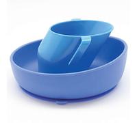 Doidy Assortiment tasse et bol - Tasse d'apprentissage au design incliné unique et bol à ventouse en silicone antidérapant - Coffret cadeau de sevrage pour bébés et enfants en bas âge (Bleu)