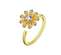 Doigt D'Ouverture De Bague Réglable Pour Femme - Tournesol À La Mode Rotatif Bague Ouverte Charme Classique Bague Bijoux Pour Filles Unisexe Dames Cadeau D'Anniversaire,Argent,Comme Indiqu