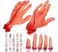 Doigts séparés - Lot de 3 parties du corps cassées à la main - Accessoires de sang d'Halloween - Faux pouce - Simule les doigts - En plastique - Décoration d'Halloween - Maison hantée - Zombie -