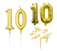 DOINEUF Bougies anniversaire chiffres 10, bougie anniversaire dorée, bougies anniversaire avec chiffres 1 et chiffres 0, bougie 1er anniversaire, bougie 10ème anniversaire, décoration gâteau 1er anni