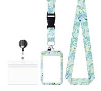 DOINEUFL Lanière avec porte-carte, enrouleur rétractable et clip pour clé de croisière, extensible, pour enseignant, infirmière, étudiant, bureau, floral, clips de protection pour badge d'identité