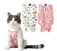 DOINEUFL Lot de 2 bodies pour chat après chirurgie, en coton anti-fuite, vêtements pour stérilisation, sevrage et maladies de la peau (M, alpaga + lion)