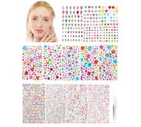 DOINEUFL Lot de 3228 strass autocollants - 10 feuilles avec mini pince à épiler - Strass pour enfants, visage, ongles, bricolage, paillettes - Kit de tatouages pour bricolage, cadeau pour filles