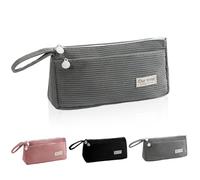 DOINEUFL Trousse à crayons en velours côtelé, style rétro, trousse esthétique, grande, légère, peut être accrochée, 3 couleurs au choix, trousse pour l'école, le bureau, gris, Style vintage