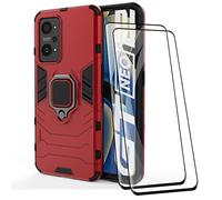 DOINK Coque Armor pour Realme GT Neo2 / GT2 / Neo3T / Neo3T Dragon, Housse TPU+PC Antichoc avec Anneau Béquille [avec 2 Pièces Protecteur D'écran Ecran Film Protecteur ] - Rouge