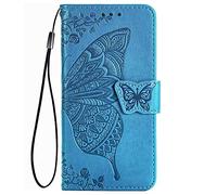 DOINK Coque en Papillon pour Oppo A94 5G, Prime PU Cuir Etui avec Fentes pour Cartes - Bleu
