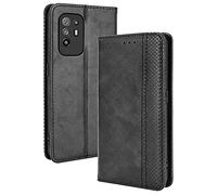DOINK Coque en Rétro Cuir pour Oppo A94 5G, Premium Etui en Pochette avec Fentes pour Cartes et Espèces - Noir