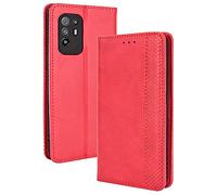 DOINK Coque en Rétro Cuir pour Oppo A94 5G, Premium Etui en Pochette avec Fentes pour Cartes et Espèces - Rouge