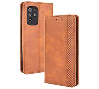 DOINK Coque en Rétro Cuir pour Oppo A94 5G, Premium Etui en Pochette avec Fentes pour Cartes et Espèces - Marron