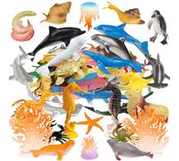 DOITEM 50 Pack Assorted Mini Vinyl Plastic Ocean Sea Animal Figures Toy Set, Realistic Under The Sea Life Figure Bath Gift for Child Educational Kids Party