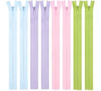 DOITEM Fermetures éclair Multicolores en Nylon pour Couture et Travaux Manuels (Rose clair, Violet clair, Bleu clair, Vert pomme, 40cm)