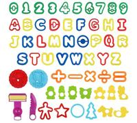 DOITEM Jeu d'outils pour pâte à modeler pour enfants Moules à lettres, moules à chiffres, moules à animaux en plastique pour découper la pâte à modeler, 56 PCS