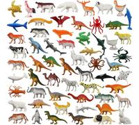 DOITEM Jouets de Dinosaures et Animaux - 60 Pcs Assortis Océan, Mer, Ferme, Jungle, Sauvages - Figurines Réalistes en Plastique - Ensemble de Jeu Zoo pour Enfants