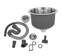 DOITOOL 1 petit évier rond - Évier de cuisine en acier inoxydable - Bassin compact avec trop-plein - Accessoires pour fourgonnette, camping-car, terrasse extérieure, bar, espaces utilitaires