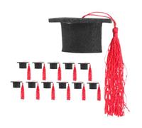 DOITOOL 12 Pièces Lot de 12 Bouchons de Bouteille de Vin de Mini Chapeaux de Remise de Diplôme Rouges Pompons, Décorations Légères en Tissu Non Tissé pour Fête de Fin D’études et