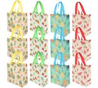 DOITOOL 12 pièces Lot de Sacs Réutilisables Tissu Non Tissé Imprimé Fruits Cabas Pliables et Imperméables Sacs Shopping Multipurpose avec Poignées Format pour Courses et Cadeaux