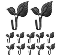 DOITOOL 12 Pièces Patères Murales Feuilles Rétro - Crochets Portemanteaux en Fer Forgé Noir - Support Mural Décoratif Vintage pour Manteaux Clés Chapeaux Serviettes de Bain et Cuisine