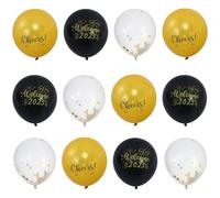 DOITOOL 14 Pièces Ballons Latex Décorations Fête Nouvel An Noir Or Paillettes Photo Booth Ambiance Joyeuse