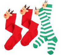 DOITOOL 2 Paires Chaussettes de Noël Hautes Chaussettes de Noël Créatives Lot de Polyester Extensibles et Respirantes Design Long Tube