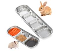 DOITOOL 2 Pièces Assiette Alimentation pour Animaux Acier Inoxydable Petites Gamelles Trois et Quatre Compartiments pour Hamsters et Petits Animaux et Facile à Nettoyer
