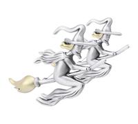 DOITOOL 2 Pièces Broche Sorcière Halloween en Alliage Argenté, Épingle à Balai Volant Fine et Polyvalente, Accessoire Essentiel pour Fêtes et Occasions Variées