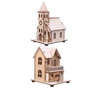 DOITOOL 2 Pièces Décoration de Chalet Lumineuse en Bois Beige Composants Électroniques, Ornement de Bureau pour Noël, Style Classique et Élégant, pour Maison ou Bureau
