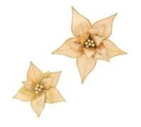 DOITOOL 2 Pièces Fleur Artificielle Fleurs Simulées Or avec Tige en Tissu, Décoration de Noël et Mariage pour Couronne et Sapin