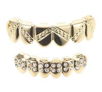 DOITOOL 2 Pièces Grillades Dentaires Hip Hop Or en Métal, Confortables et Polyvalentes, Accessoires pour Costumes D'halloween et Fêtes Festives, Ensemble Haut et Bas