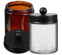 DOITOOL 2 pièces Organisateur de Coton Verre Distributeur Compact pour Cotons-tiges et Tampons Accessoire Salle de Bain Élégant et Pratique Rangement Maquillage Transparent et Marron