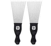 DOITOOL 2 Pièces Peigne en Acier Manche en Plastique Noir, Peigne à Râteau D’éventail pour Démêlage Confortable, du Cuir Chevelu, Usage à Domicile ou Chez le Barbier