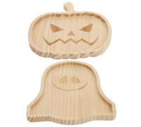 DOITOOL 2 Pièces Plateaux de Service Bois Halloween Forme de Citrouille et Fantôme Plateau Snack Pratique pour Fêtes et Décoration Maison