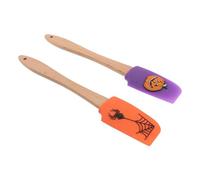 DOITOOL 2 Pièces Spatule à Crème en Silicone Manche en Bois Motif Halloween Classique Citrouille et Araignée, Facile à Manipuler et Confortable pour Pâtisserie à Domicile