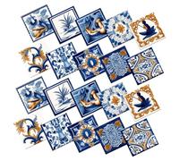 DOITOOL 20 Pièces Stickers Carrelage Salle Bain Autocollants Muraux Étanches Motifs Rétro DIY Décoratifs pour Cuisine Sol Murs