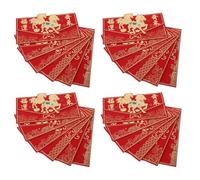 DOITOOL 24 Pièces Enveloppes Rouges Chinoises Cheval Pochettes Hong Bao pour Nouvel An Pochettes de Chance avec Espace Signature Adaptées Fêtes et Cadeaux