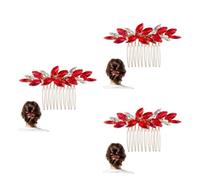 DOITOOL 3 Pièces Peigne à Cheveux de Mariage en Cristal Rouge, Alliage | Peigne Côté pour Mariée, Facile à Poser, Style Élégant et Scintillant, pour Soirée