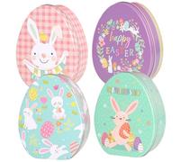 DOITOOL 4 Boîtes à Friandises de Pâques en Fer-blanc Motifs Lapin Colorés pour Décoration et Emballage Présent Garçon et Filles, Boîte à Bonbons Légère et Réutilisable, Coffret Présent