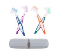 DOITOOL 4 Ensembles Brosse de Nettoyage pour Fausses Dents Double Tête avec Manche Épais en Pp, Couverture Complète et Hygiène Optimale, pour Voyage et Repas à L'extérieur