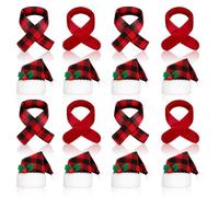 DOITOOL 4 Ensembles Décorations de Bouteilles de Vin de Noël en Tissu Peluche, Écharpe et Chapeau à Carreaux Vintage, Résistantes Décoloration, pour Hôtels et Restaurants Festifs