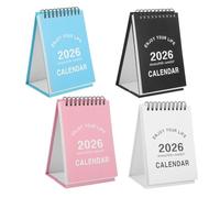 DOITOOL 4 Pièces Calendrier de Bureau Mini Compact avec Reliure Spirale Solide Calendrier Simple et Portable pour Organisation Annuelle