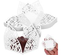 DOITOOL 50 Pièces Boîtes à Bonbons Ajourées Blanches, en Papier pour | Aspect Ajouré Délicat, Adaptées à Plusieurs Événements, Sûres pour Conserver des Bonbons, Usage Mariage
