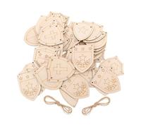 DOITOOL 50 Pièces Ornement de Bouclier en Bois à Peindre, Trou | Bois Brut Non Finition, Forme Bouclier Rustique, pour Cours D’art et Fêtes à Thème